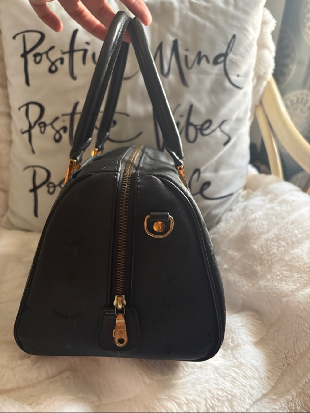 MCM Black Satchel Boston Bag with Gold Hardware - Picture 8 of 12